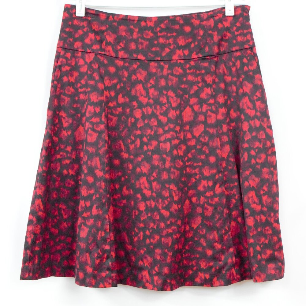 INC Cherry Red and Black Forest Fairy Leopard Print Skirt with‎ Pockets Size 12